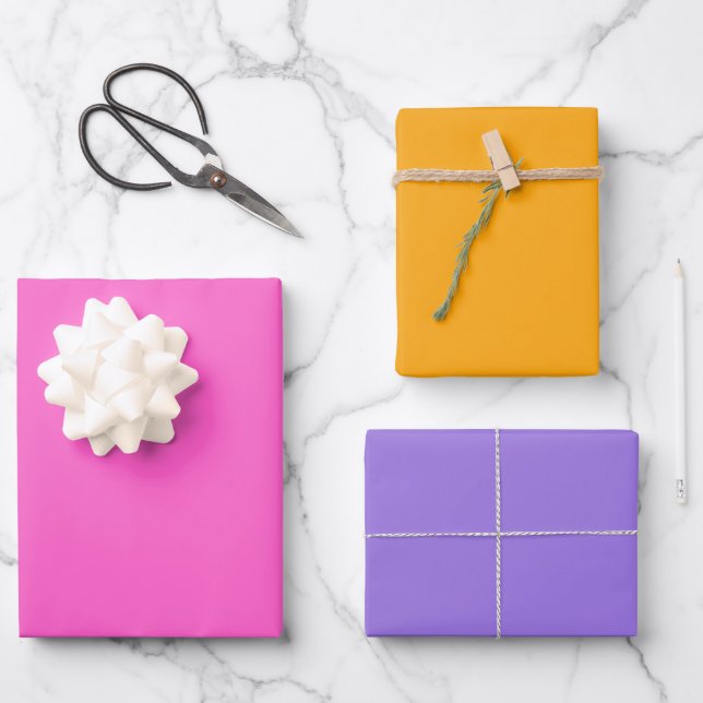 Feuille De Papier Cadeau Orange rose et violet (Recto)