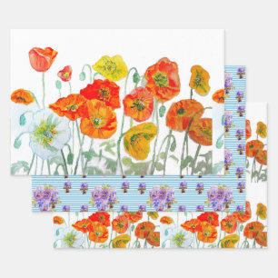 Feuille De Papier Cadeau Orange rouge Motif à fleurs
