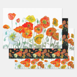 Feuille De Papier Cadeau Orange rouge Motif à fleurs