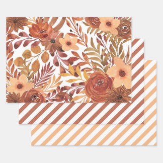 Feuille De Papier Cadeau Orange rouille Automne Aquarelle Automne Floral