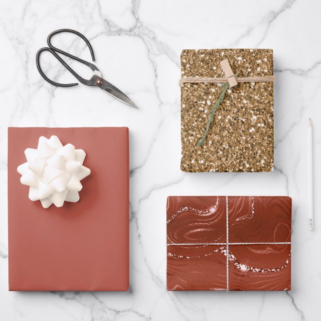 Feuille De Papier Cadeau Orange Spice Gold Parties scintillant (Recto)