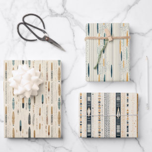 Feuille De Papier Cadeau Originaire Boho marine rouille bandes de terre cui