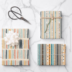 Feuille De Papier Cadeau Originaire Boho marine rouille bandes de terre cui