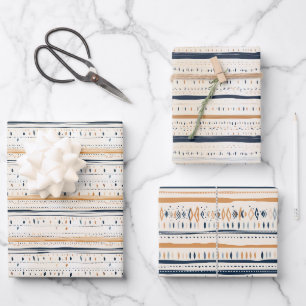 Feuille De Papier Cadeau Originaire Boho marine rouille bandes de terre cui