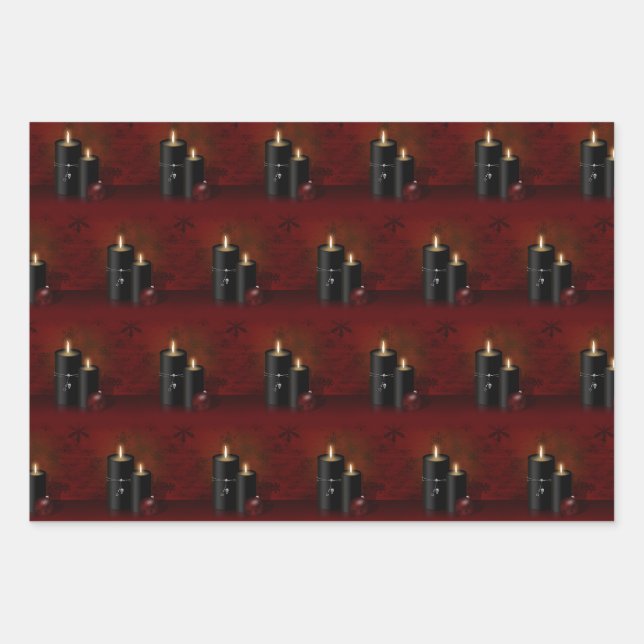 Feuille De Papier Cadeau Ornement des bougies de Noël gothiques (Devant)