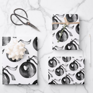 Feuille De Papier Cadeau Ornement Et Ruban Blanc Et Noir