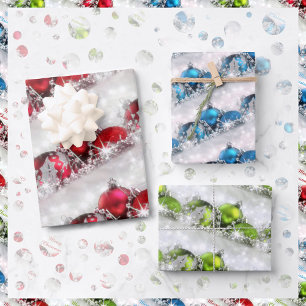 Feuille De Papier Cadeau Ornements de Noël bleu et vert