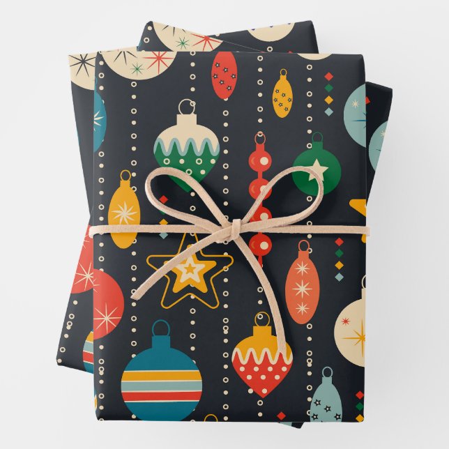 Feuille De Papier Cadeau Ornements de Noël rétro Vintage (En situation)