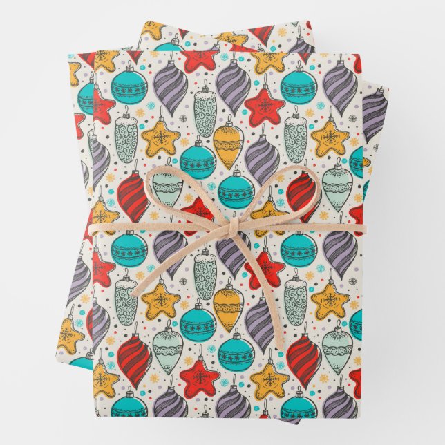 Feuille De Papier Cadeau Ornements de Noël vintage (En situation)