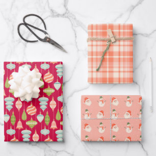 Feuille De Papier Cadeau Ornements de Noël vintage, Snowman et Père Noël