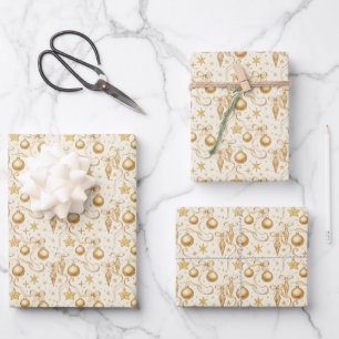 Feuille De Papier Cadeau Ornements dorés Noël vacances