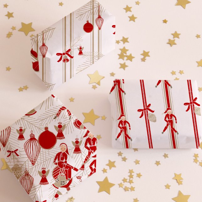 Feuille De Papier Cadeau Ornements modernes de Noël Whimsical (Wrap your presents in modern whimsically hand drawn Christmas ornaments)