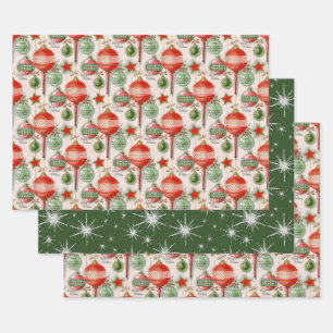 Feuille De Papier Cadeau Ornements Rétro Vintage De Noël Rouge Et Vert