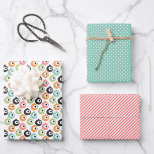 Feuille De Papier Cadeau Ornements Rouge Corail Rose Menthe Bleu Vert