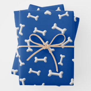 Feuille De Papier Cadeau Os Blancs Sur Fond Bleu Personnalisé