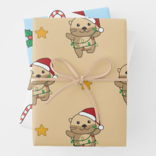 Feuille De Papier Cadeau Otter Christmas Winter Animaux Vacances Otters