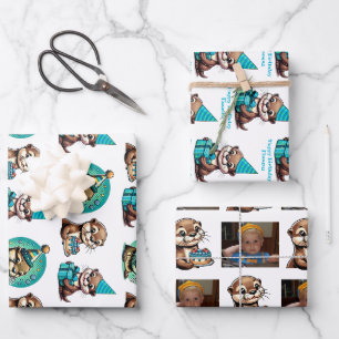 Feuille De Papier Cadeau Otter Theme Anniversaire du garçon Personnalisé
