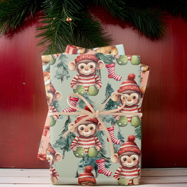 Feuille De Papier Cadeau Ours de singes et écureuils pour Noël (Créateur téléchargé)