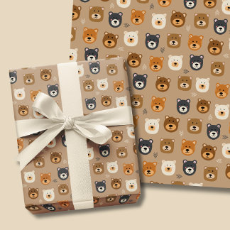 Feuille De Papier Cadeau Ours des bois mignons enfants