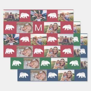 Feuille De Papier Cadeau Ours d'hiver lunatique Monogramme Photo Collage