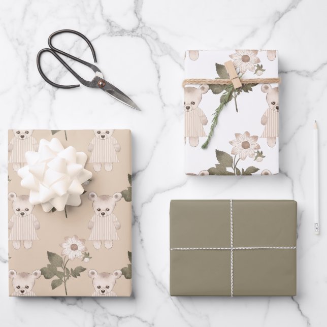 Feuille De Papier Cadeau Ours En Teddy En Robe (Recto)