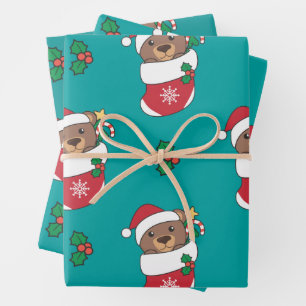 Feuille De Papier Cadeau Ours Noël Hiver Animaux Vacances Ours