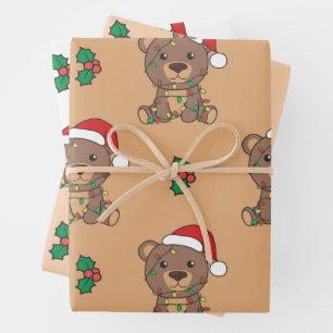 Feuille De Papier Cadeau Ours Noël Hiver Animaux Vacances Ours