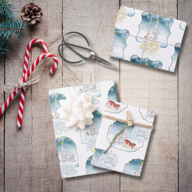 Feuille De Papier Cadeau Ours polaire Joyeux draps d'enveloppement de Noël (Créateur téléchargé)