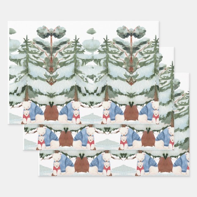 Feuille De Papier Cadeau Ours polaires dans la forêt de neige (Lot)