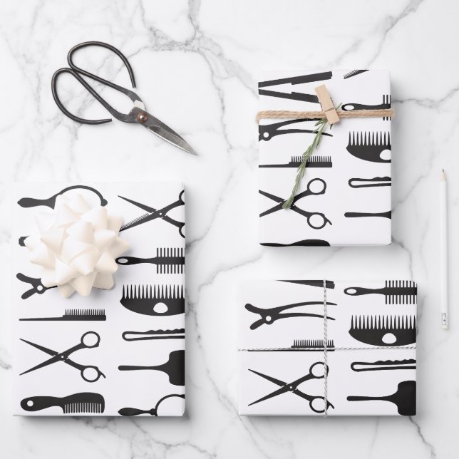 Feuille De Papier Cadeau Outil de coiffure motif (Recto)