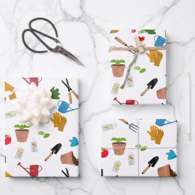 Feuille De Papier Cadeau Outils de jardinage Plante jardinier Motif (Recto)