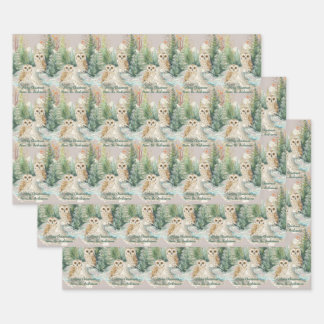 Feuille De Papier Cadeau Owl Chrismas Wrapping Paper Flat Sheet Set of 3