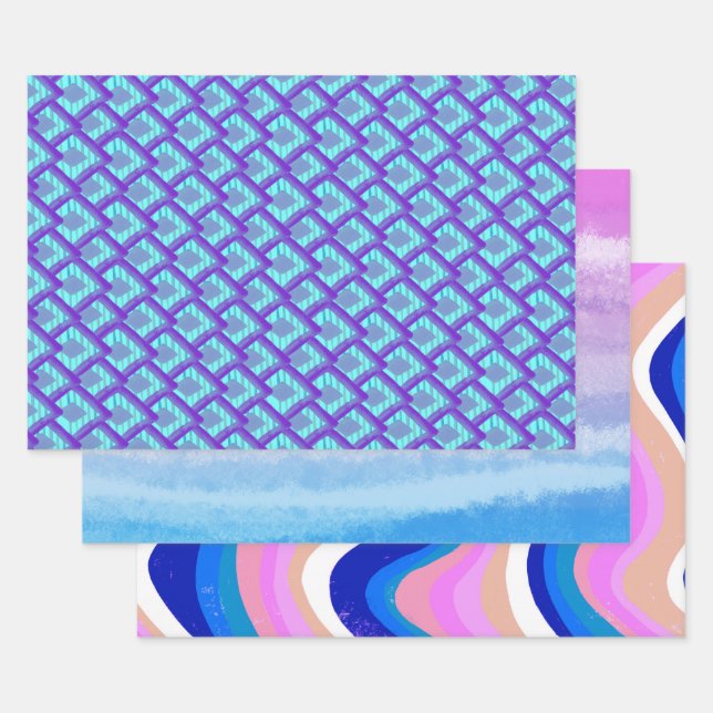 Feuille De Papier Cadeau Pack de variétés Motif violet rose (Lot)