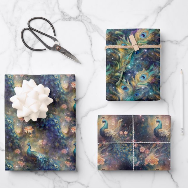 Feuille De Papier Cadeau Pacock Floral (Recto)