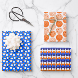 Feuille De Papier Cadeau Pagaies De Pickleball, Ballons De Pickleball Orang