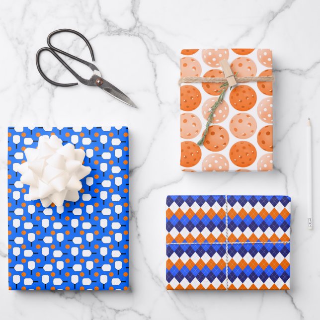 Feuille De Papier Cadeau Pagaies De Pickleball, Ballons De Pickleball Orang (Recto)
