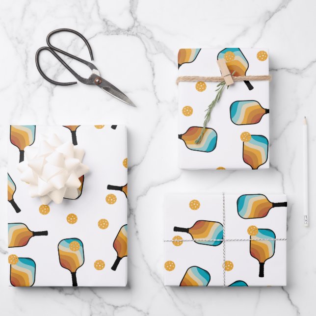 Feuille De Papier Cadeau Pagaies de Pickleball Retro et Motif de Ball (Recto)