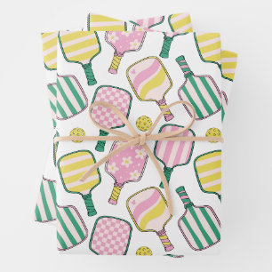 Feuille De Papier Cadeau Pagaies Pickleball Rose et Jaune