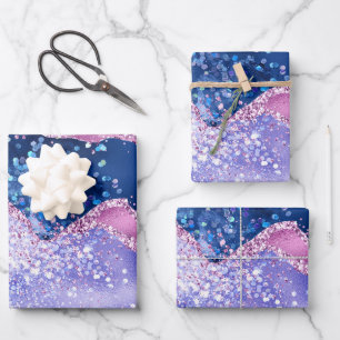 Feuille De Papier Cadeau Pailleté d'agate bleu et or rose