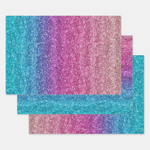 Feuille De Papier Cadeau Pailleté rose et bleu dégradé scintillant