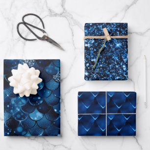 Feuille De Papier Cadeau Paillettes de dragon et d'écailles de sirène bleu 