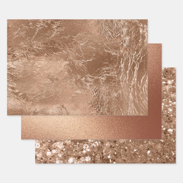 Feuille De Papier Cadeau Paillettes de glamour en or rose chic (Lot)