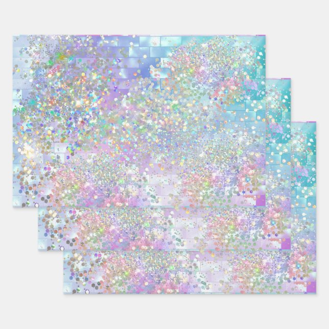 Feuille De Papier Cadeau Paillettes de sirène iridescentes holographiques s (Lot)