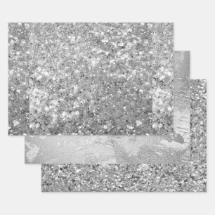 Feuille De Papier Cadeau Paillettes et motifs en aluminium argenté brillant