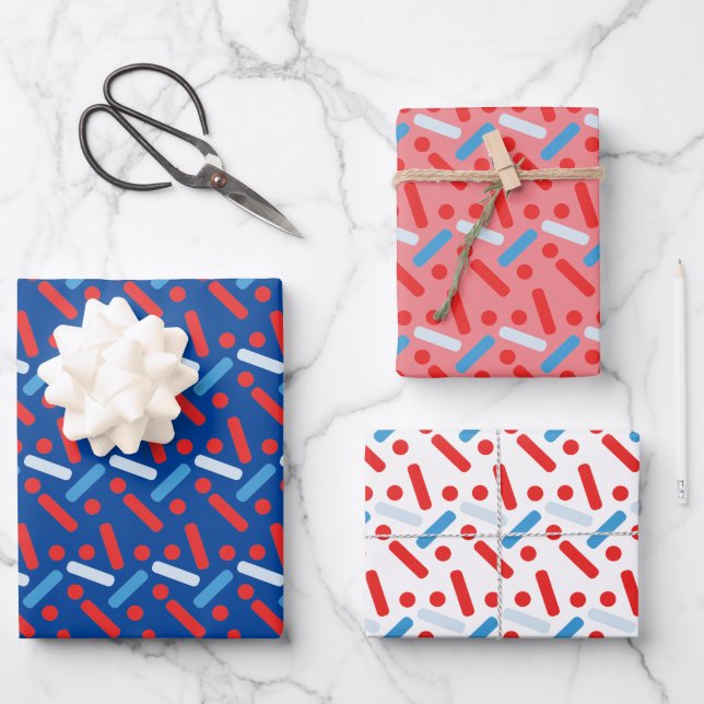 Feuille De Papier Cadeau Paillettes Étoiles Patriotiques Gras (Recto)