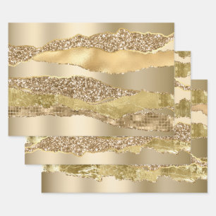 Feuille De Papier Cadeau Paillettes métalliques dorées chic