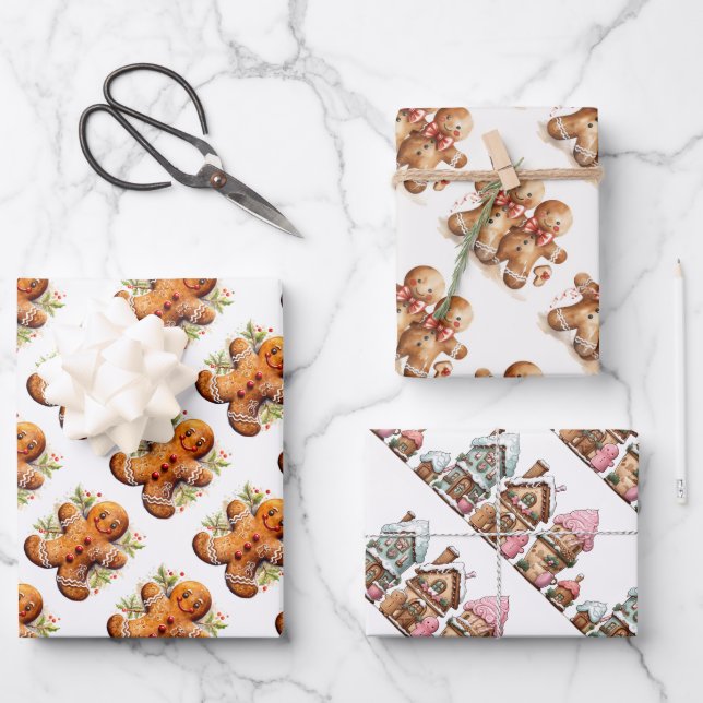 Feuille De Papier Cadeau Pain d'épices Cookies et Maisons (Recto)