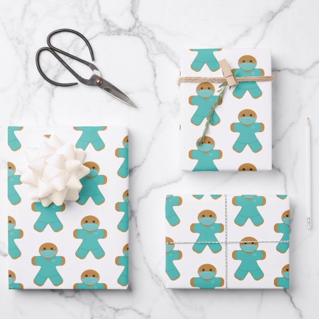 Feuille De Papier Cadeau Pain d'épices homme infirmière médecin Scrubs (Recto)