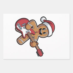 Feuille De Papier Cadeau Pain d'épices Homme Jouer Guitare Electrique Noël