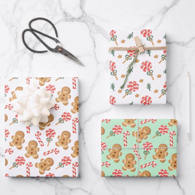 Feuille De Papier Cadeau Pain d'épices Homme Sucre de canne Lollipop Vacanc (Recto)